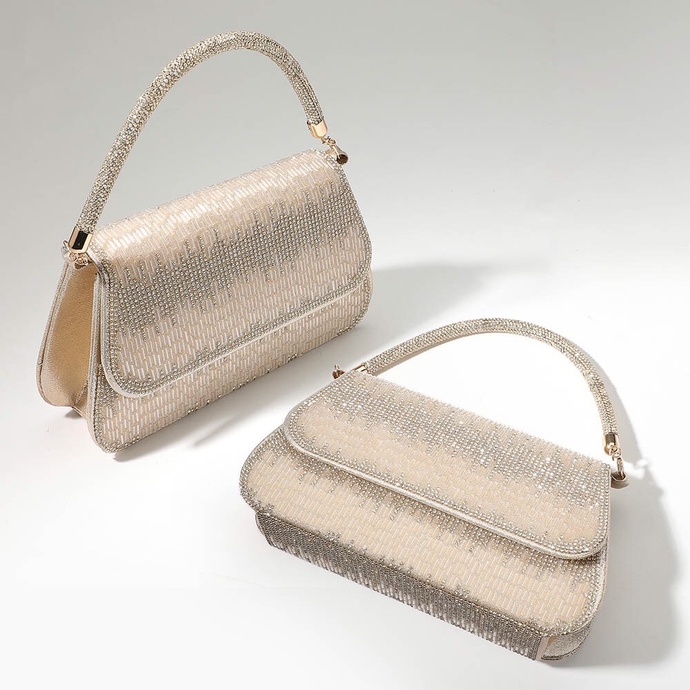 Rhinestone Bar Beads Studded Top Handle Evening Bag